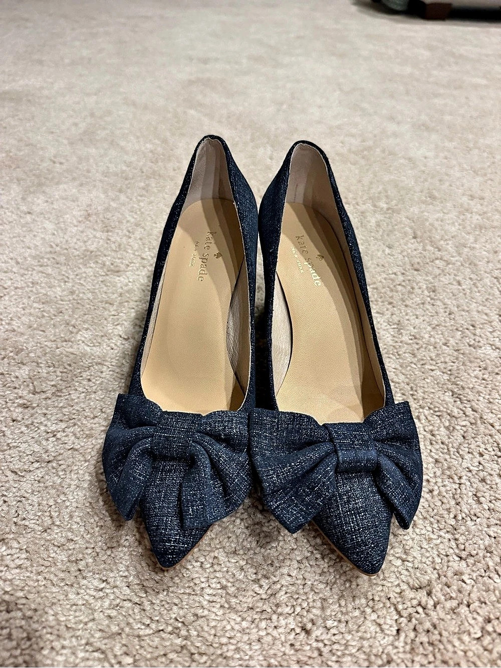 Kate Spade Bow Pointed-Toe Heels in Blue US 7.5